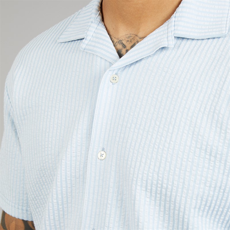 JACK & JONES Mens Summer Stripe Short Sleeve Shirt Skyway