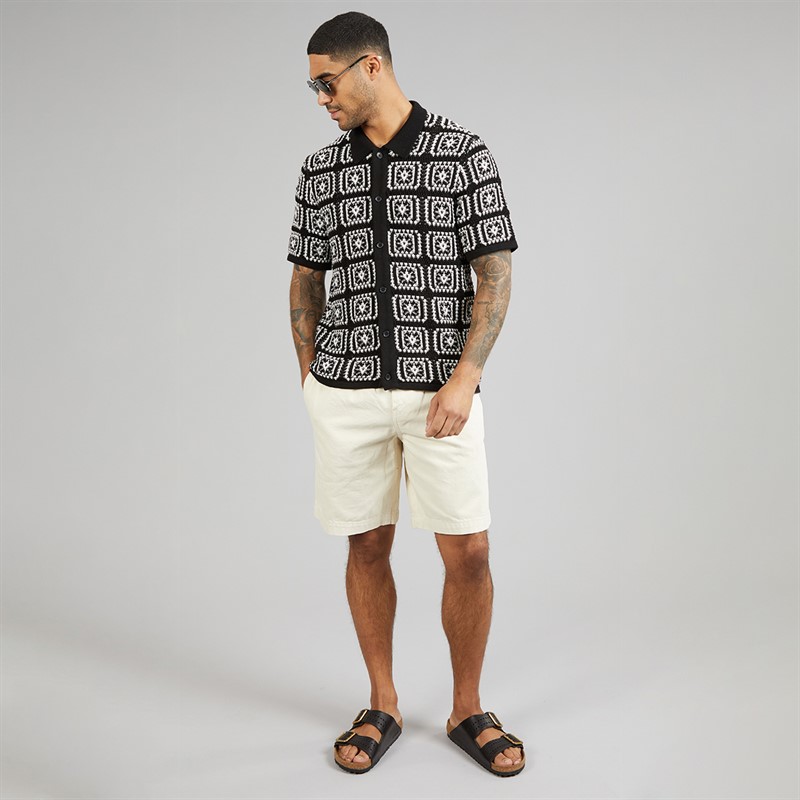 JACK & JONES Mens Colin Knit Crochet Polo Shirt Black