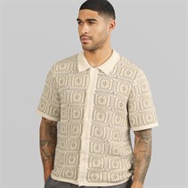JACK & JONES Mens Colin Knit Crochet Polo Shirt Sea Salt
