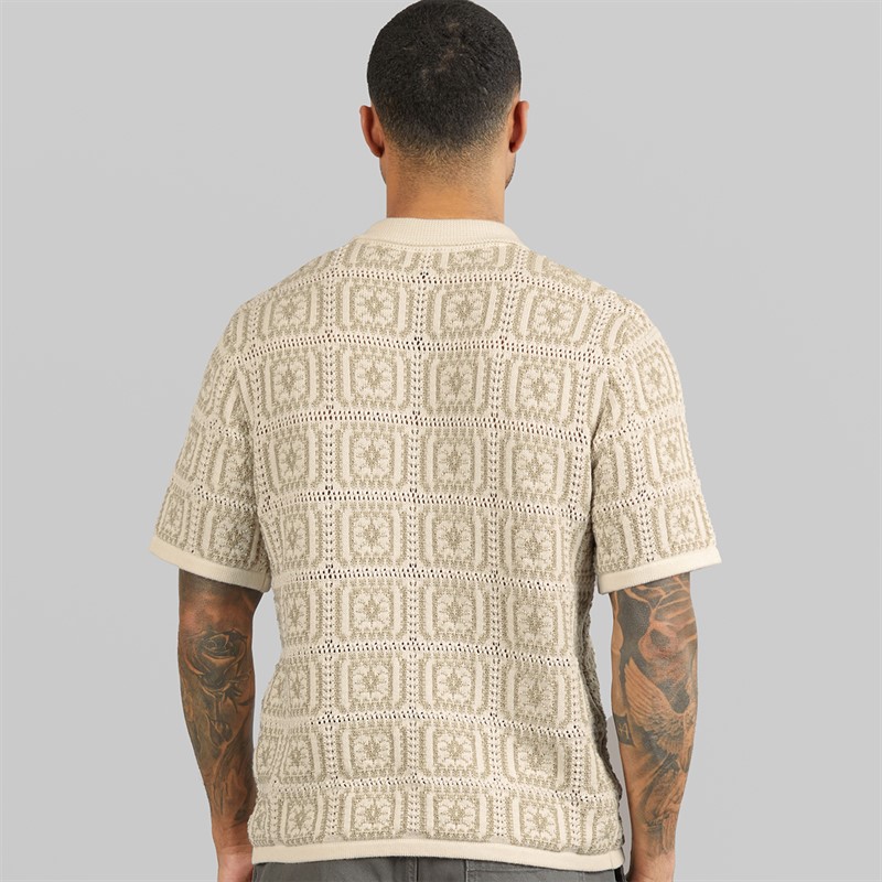 JACK & JONES Mens Colin Knit Crochet Polo Shirt Sea Salt