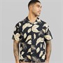 JACK & JONES Mens Bladrew Print Resort Short Sleeve Shirt Black