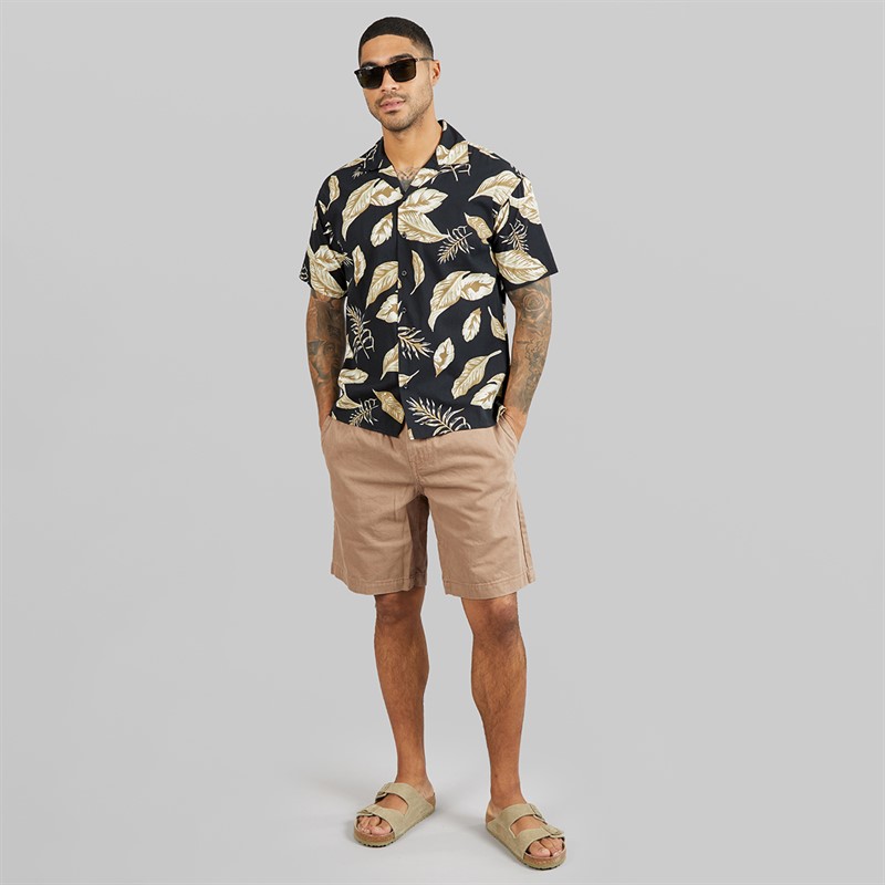 JACK & JONES Mens Bladrew Print Resort Short Sleeve Shirt Black