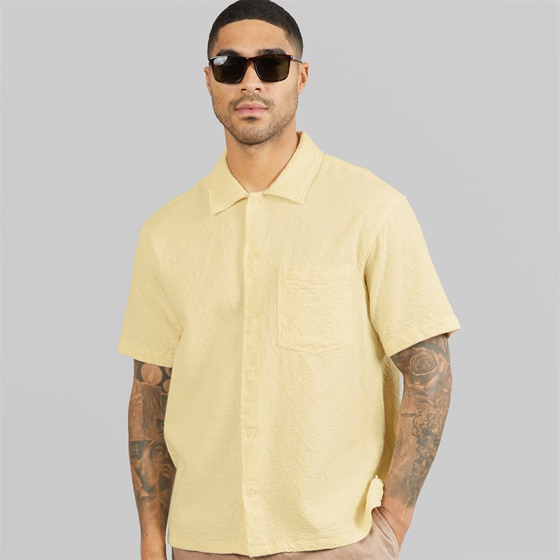 JACK & JONES Mens Tavira Texture Short Sleeve Shirt Antique White