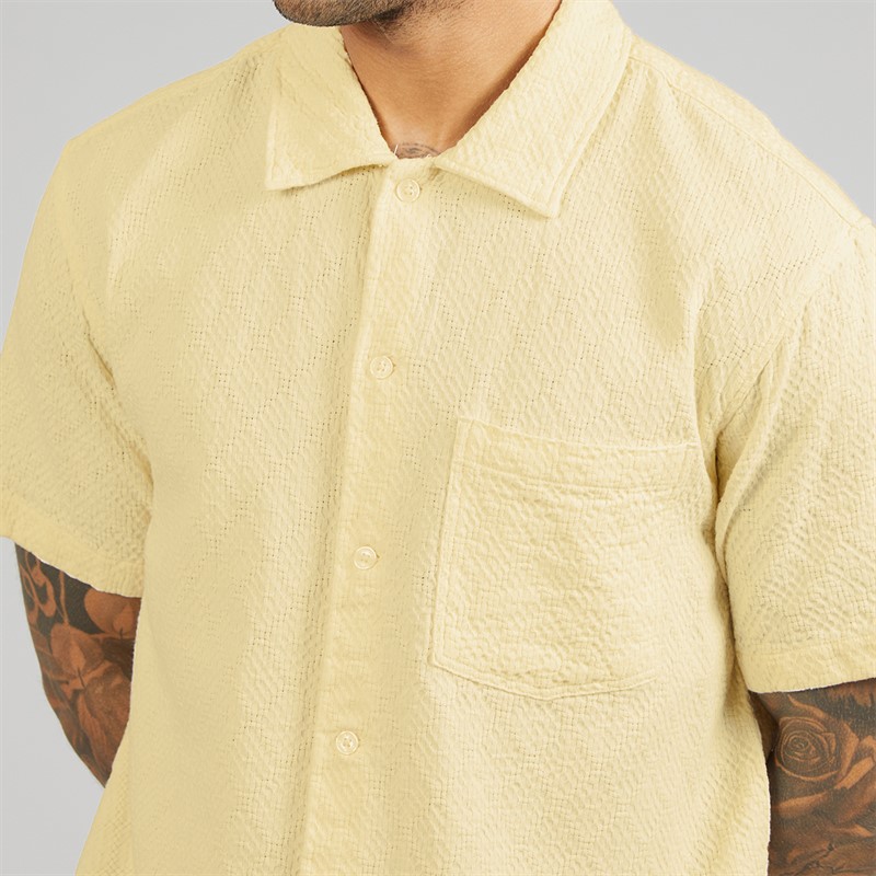 JACK & JONES Mens Tavira Texture Short Sleeve Shirt Antique White