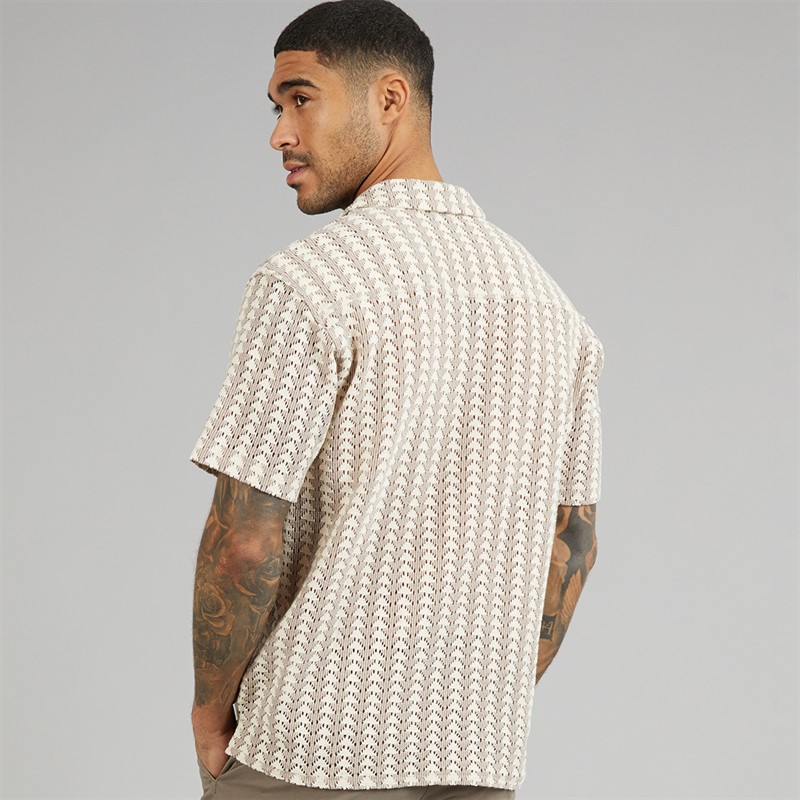 JACK & JONES Mens Summer Luke Texture Resort Short Sleeve Shirt Mocha Meringue