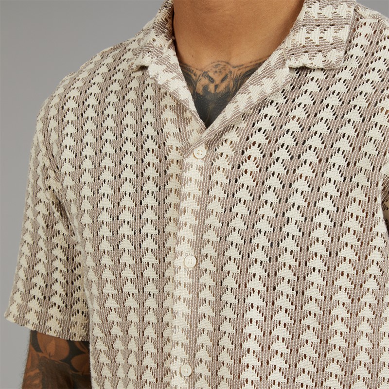 JACK & JONES Mens Summer Luke Texture Resort Short Sleeve Shirt Mocha Meringue