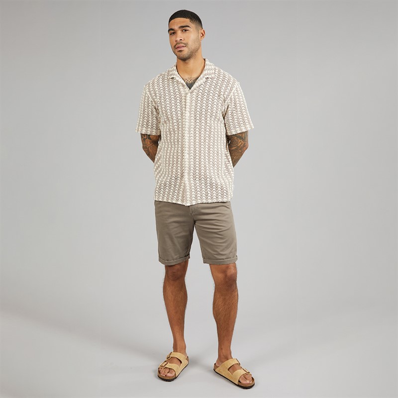 JACK & JONES Mens Summer Luke Texture Resort Short Sleeve Shirt Mocha Meringue