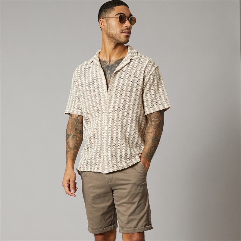 JACK & JONES Mens Summer Luke Texture Resort Short Sleeve Shirt Mocha Meringue