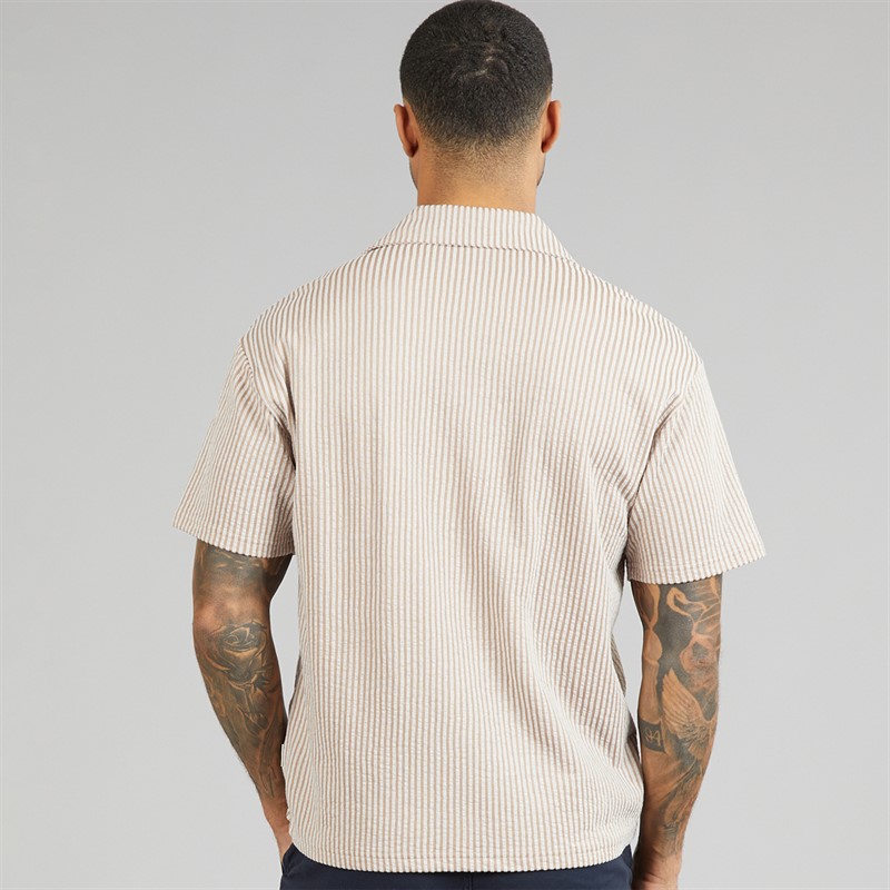 JACK & JONES Mens Summer Stripe Short Sleeve Shirt Mocha Meringue