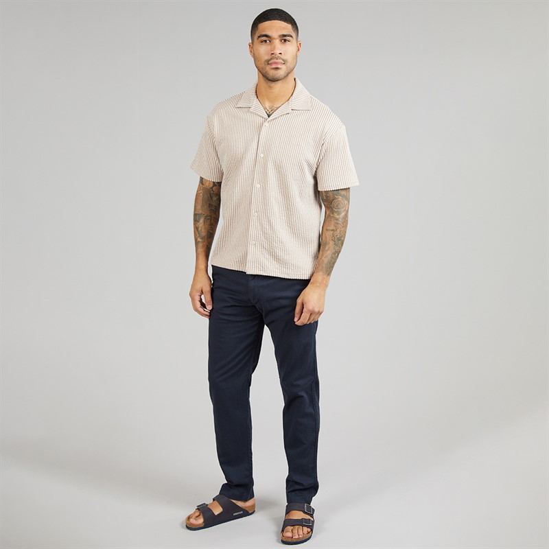 JACK & JONES Mens Summer Stripe Short Sleeve Shirt Mocha Meringue