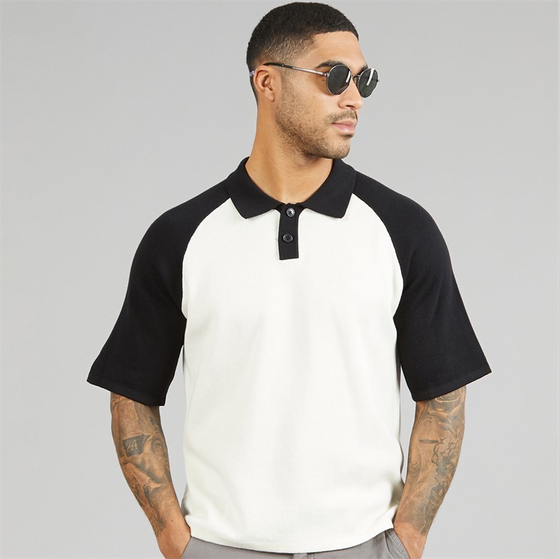 JACK & JONES Mens Summer Raglan Knit Polo Shirt Sea Salt