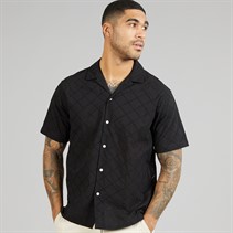 JACK & JONES Mens Summer Luke Anglaise Resort Short Sleeve Shirt Black