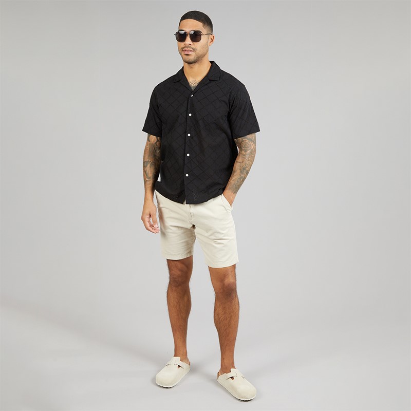 JACK & JONES Mens Summer Luke Anglaise Resort Short Sleeve Shirt Black