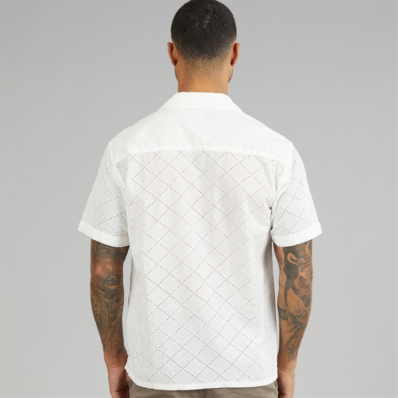 JACK & JONES Mens Summer Luke Anglaise Resort Short Sleeve Shirt Cloud Dancer