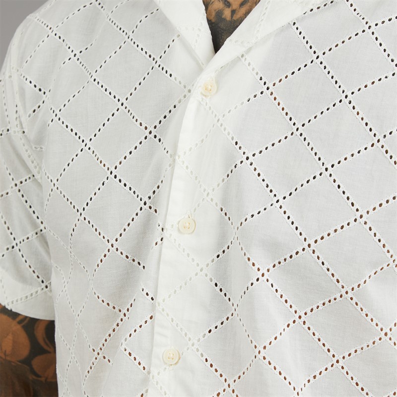 JACK & JONES Mens Summer Luke Anglaise Resort Short Sleeve Shirt Cloud Dancer