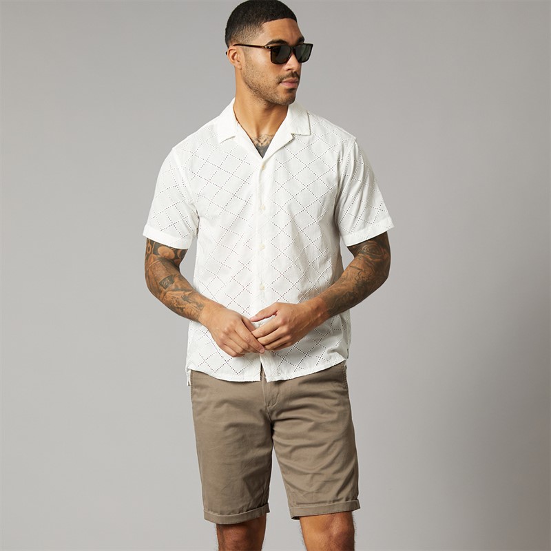 JACK & JONES Mens Summer Luke Anglaise Resort Short Sleeve Shirt Cloud Dancer