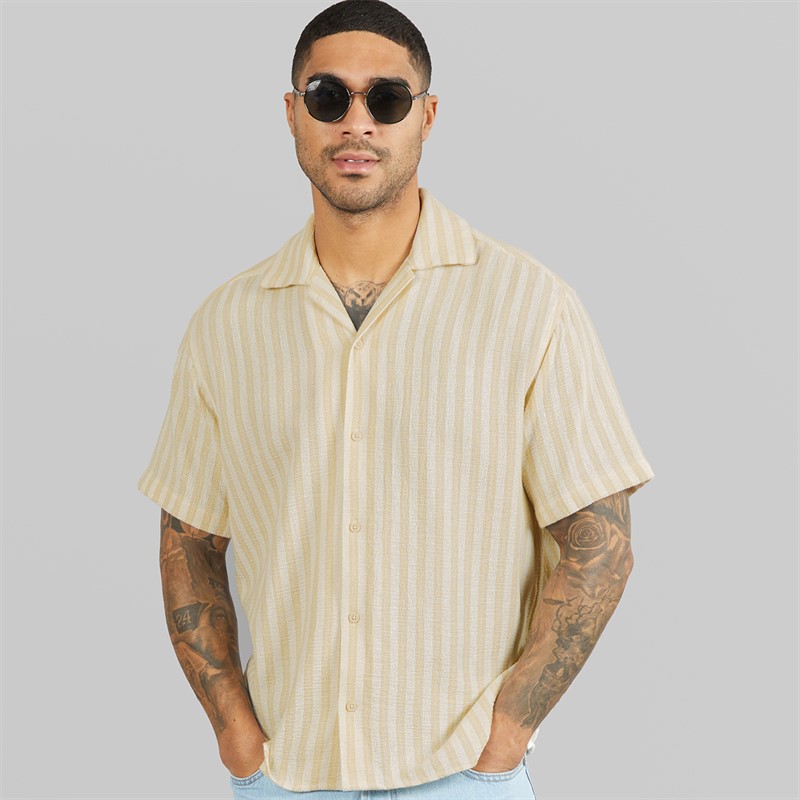 JACK & JONES Mens Coba Stripe Resort Short Sleeve Shirt Fields Of Rye