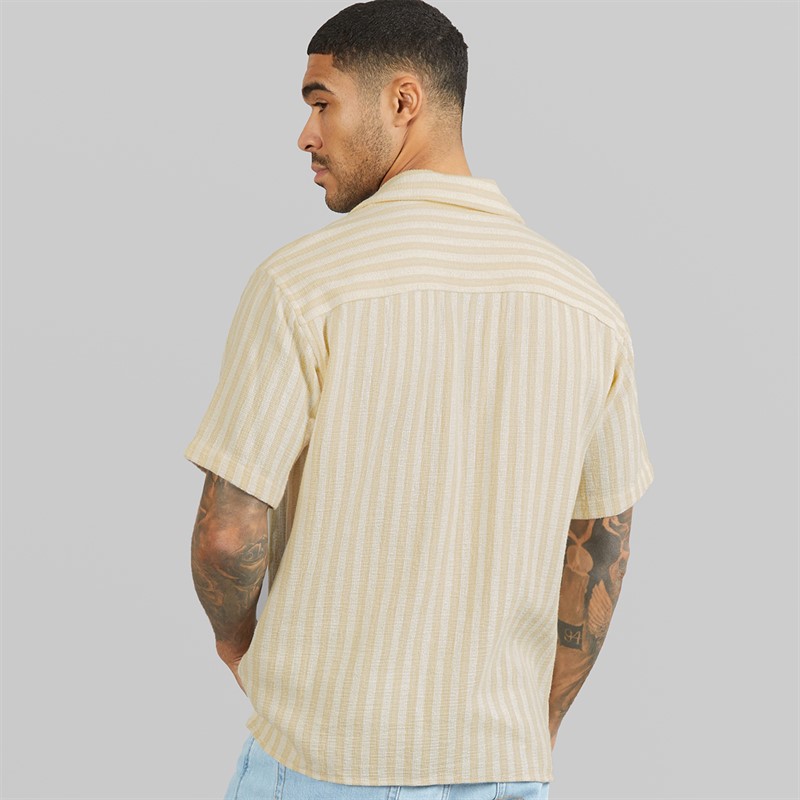 JACK & JONES Mens Coba Stripe Resort Short Sleeve Shirt Fields Of Rye