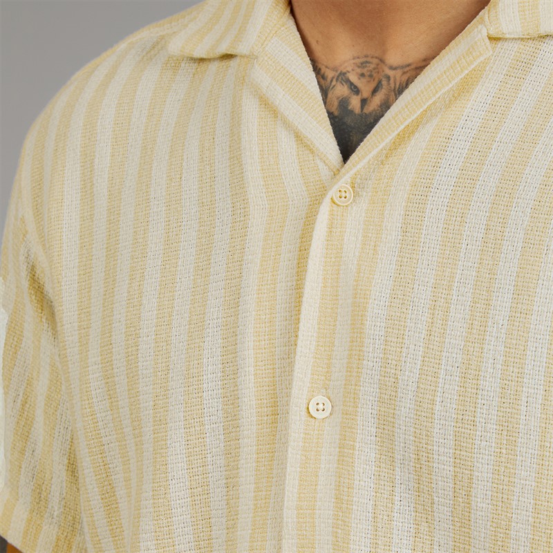 JACK & JONES Mens Coba Stripe Resort Short Sleeve Shirt Fields Of Rye