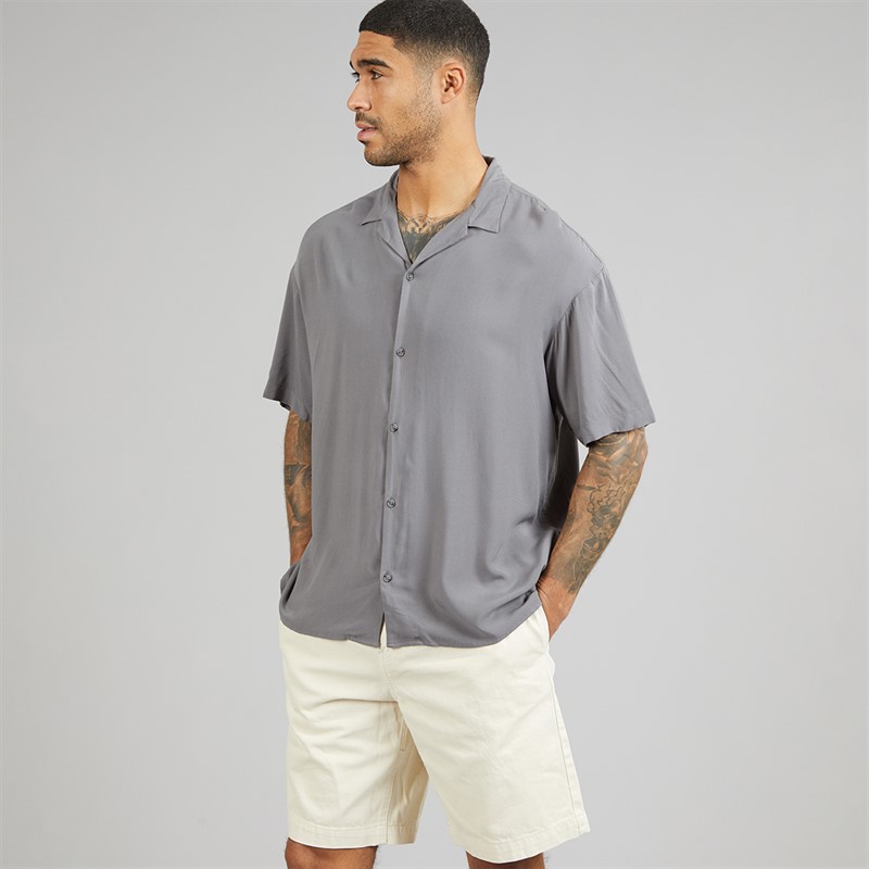 JACK & JONES Mens Jeff Solid Resort Short Sleeve Shirt Castlerock