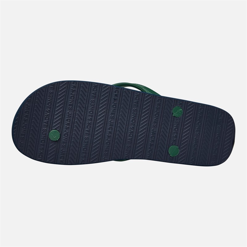 JACK & JONES Mens Palm Print Logo Flip Flops Navy Blazer/Verdant Green