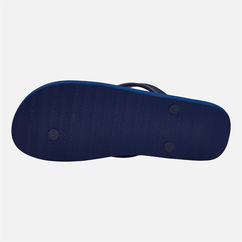 JACK & JONES Mens Palm Print Logo Flip Flops Mediaval Blue