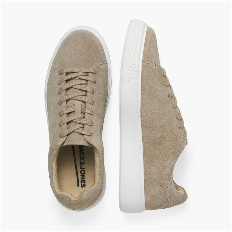 JACK & JONES Mens Stockholm Leather Trainers Plaza Taupe