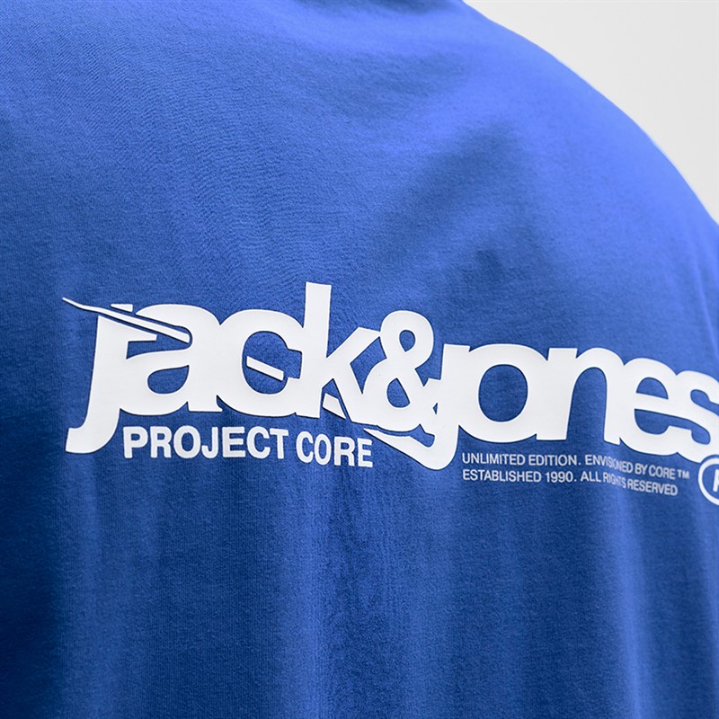JACK & JONES Mens Union Back Print T-Shirt Beaucoup Blue