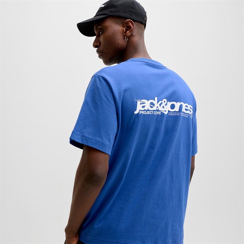 JACK & JONES Mens Union Back Print T-Shirt Beaucoup Blue