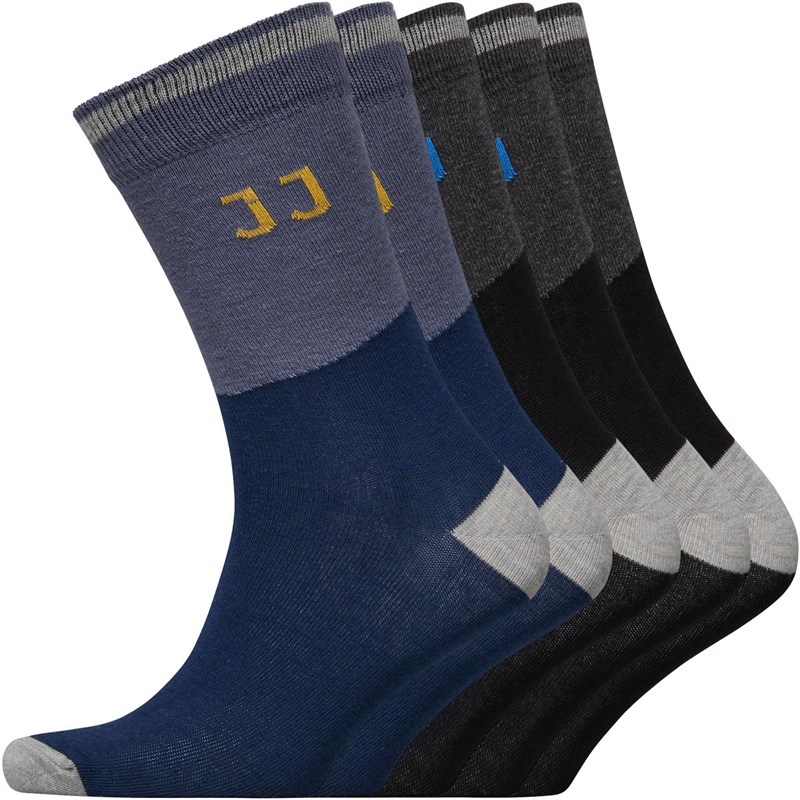 Buy JACK AND JONES Mens Jones Five Pack Socks Black/Grey/Blue/Yellow
