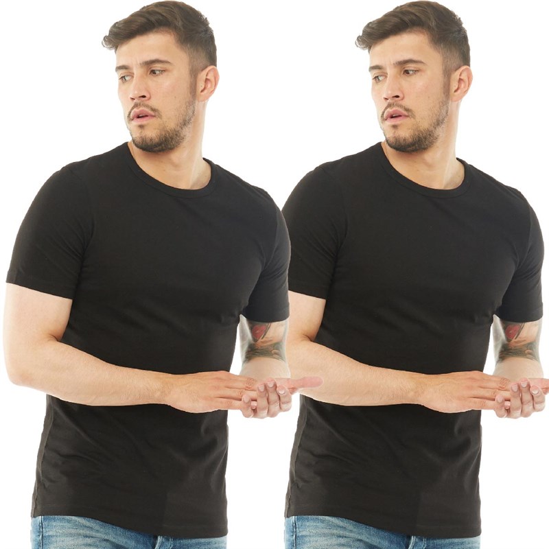 JACK AND JONES Heren Basic Crew Twee Pack T-Shirt Zwart