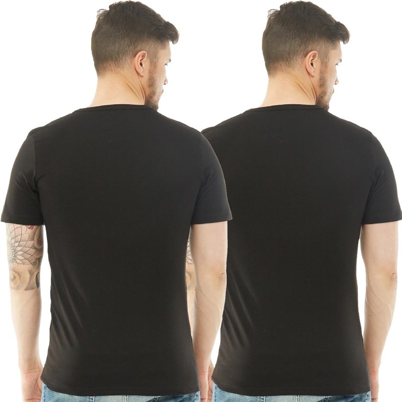 JACK AND JONES Heren Basic Crew Twee Pack T-Shirt Zwart