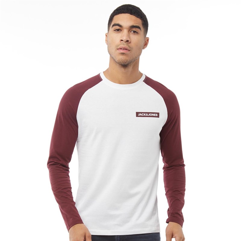 Buy JACK AND JONES Mens Brain Long Sleeve T-Shirt Port Royale/White