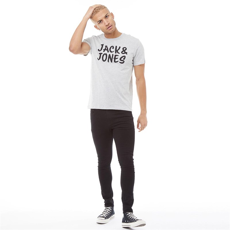 JACK AND JONES Mens Corp Big Scale T-Shirt Light Grey Marl/Tap Shoe