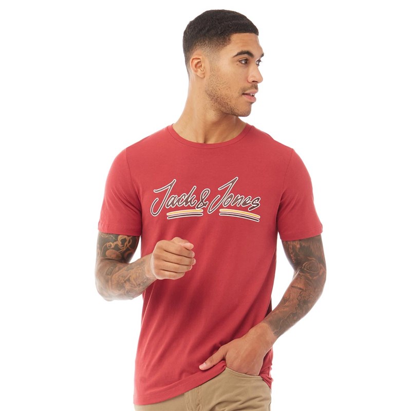 JACK AND JONES Mens Franco T-Shirt Brick Red