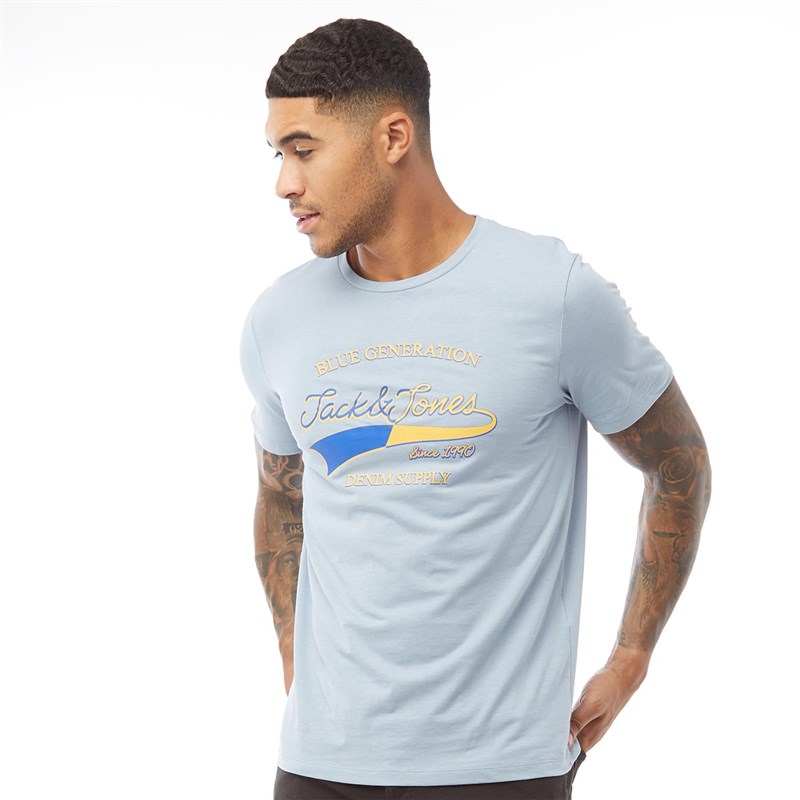 JACK AND JONES Mens Barney Crew Neck T-Shirt Ashley Blue