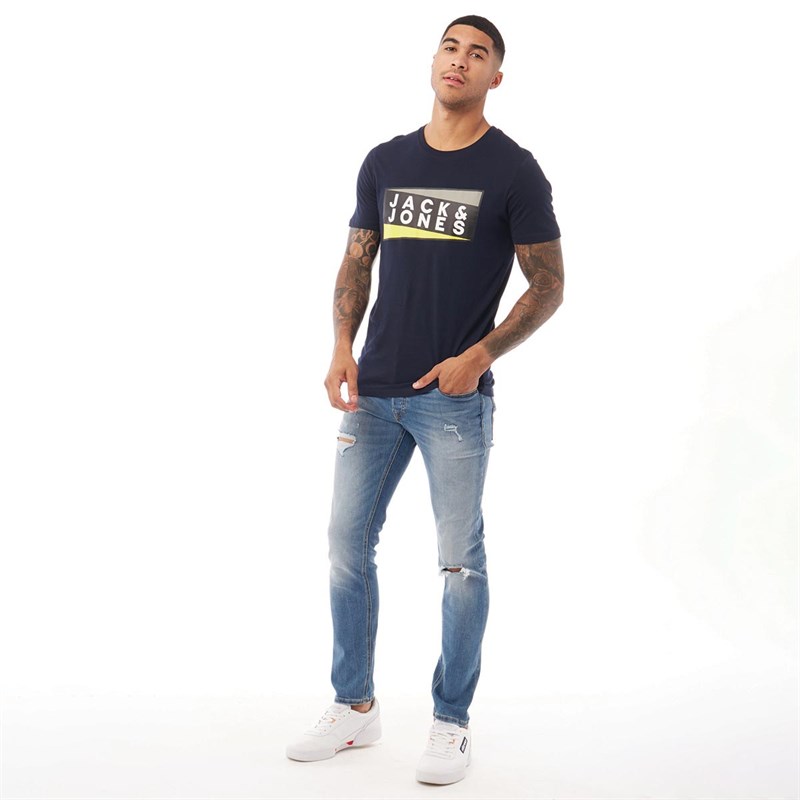 JACK AND JONES Mens Shaun Crew Neck T-Shirt Sky Captain