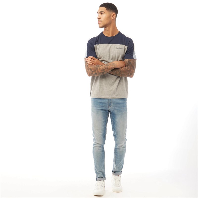 JACK AND JONES Mens Wisey Crew Neck T-Shirt Light Grey Melange