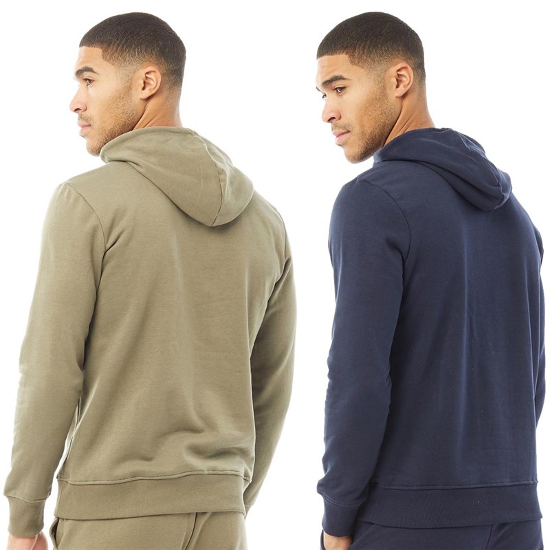 JACK AND JONES Mens Harry Two Pack Hoodies Navy/Khaki