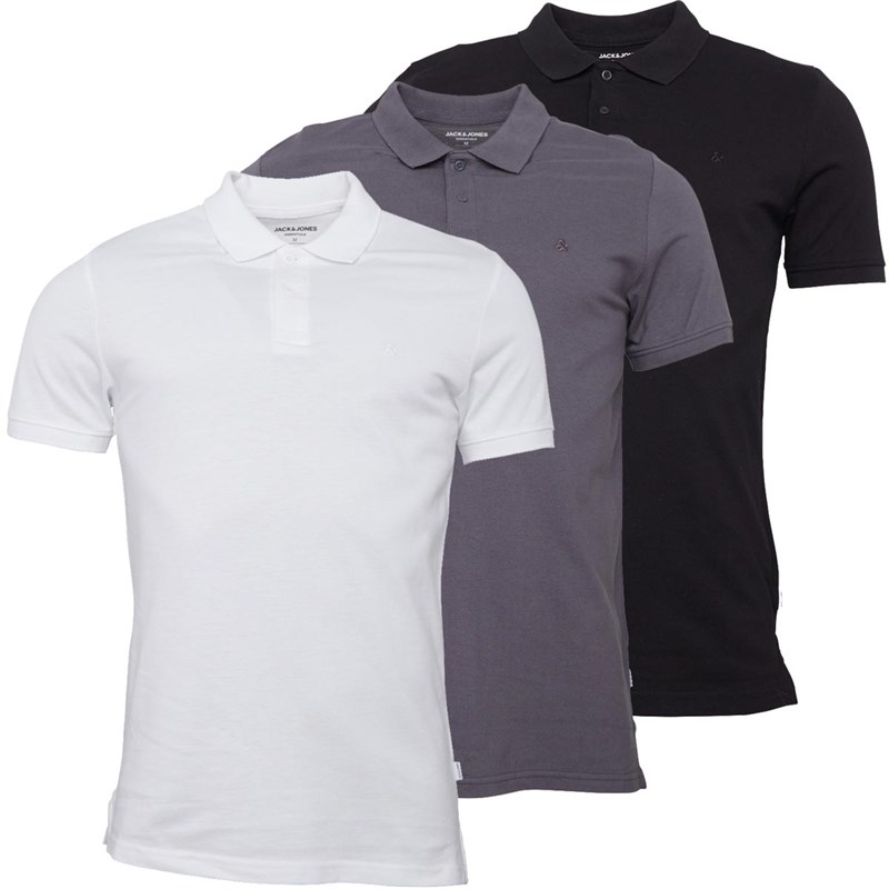 Buy JACK AND JONES Mens Simone Three Pack Polos White/Black/Asphalt