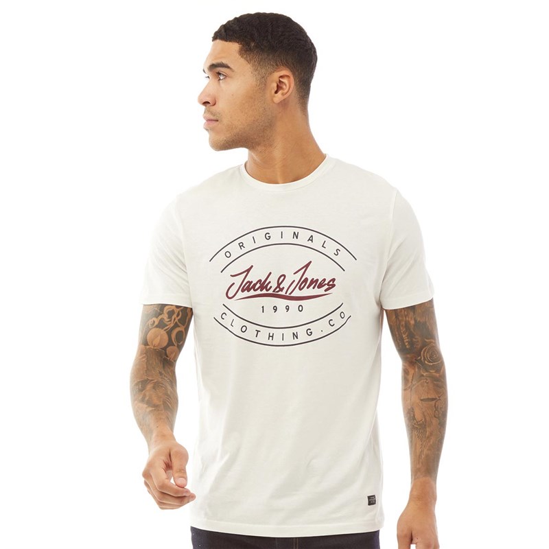 JACK AND JONES Herrer Stationary T-Shirt Ecru