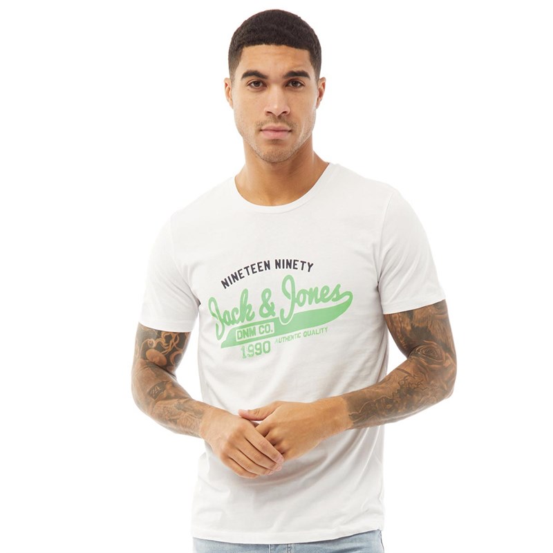 JACK AND JONES Mens Gecko Crew Neck T-Shirt White