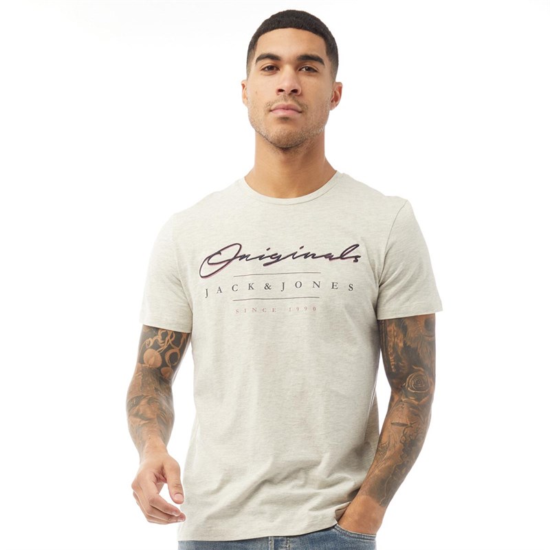 JACK AND JONES Mens Marius Crew Neck T-Shirt White Melange