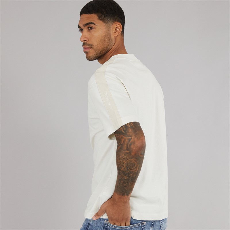 Calvin Klein Jeans Mens Logo Tape T-Shirt Tofu