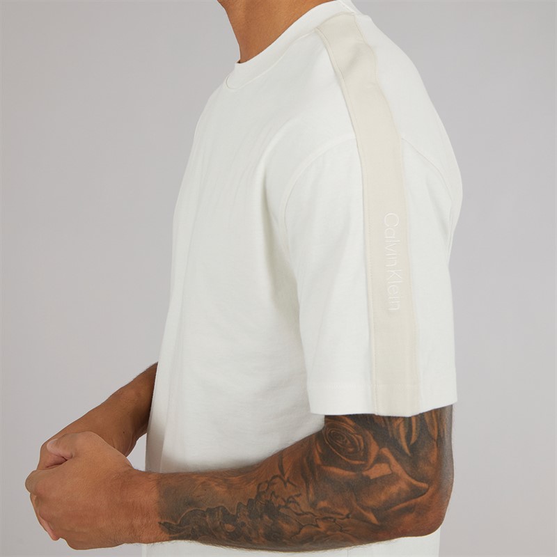 Calvin Klein Jeans Mens Logo Tape T-Shirt Tofu