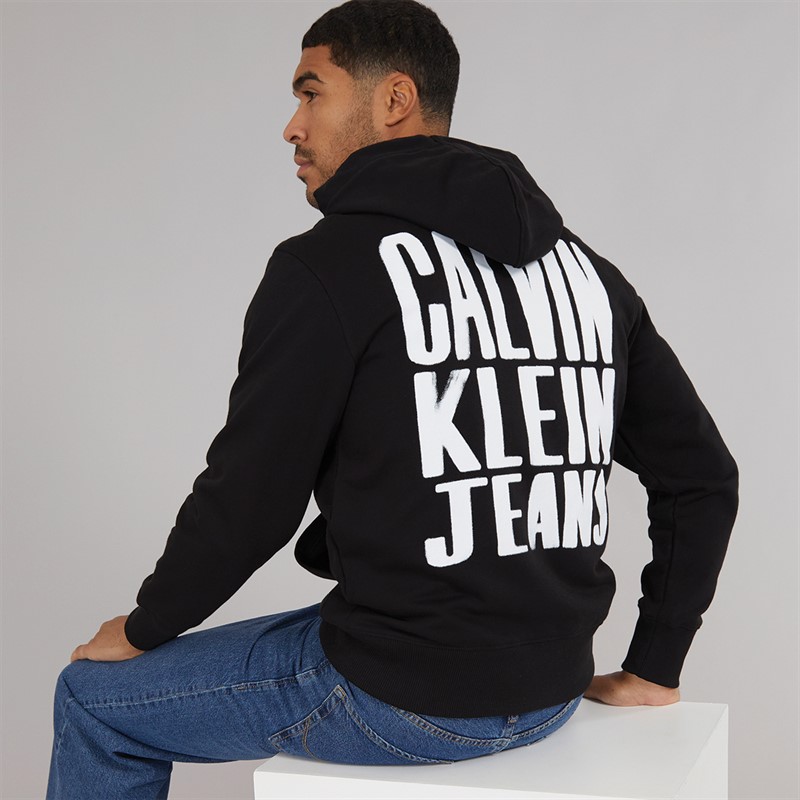 Calvin Klein Jeans Mens Painted Hoodie CK Black - Size L