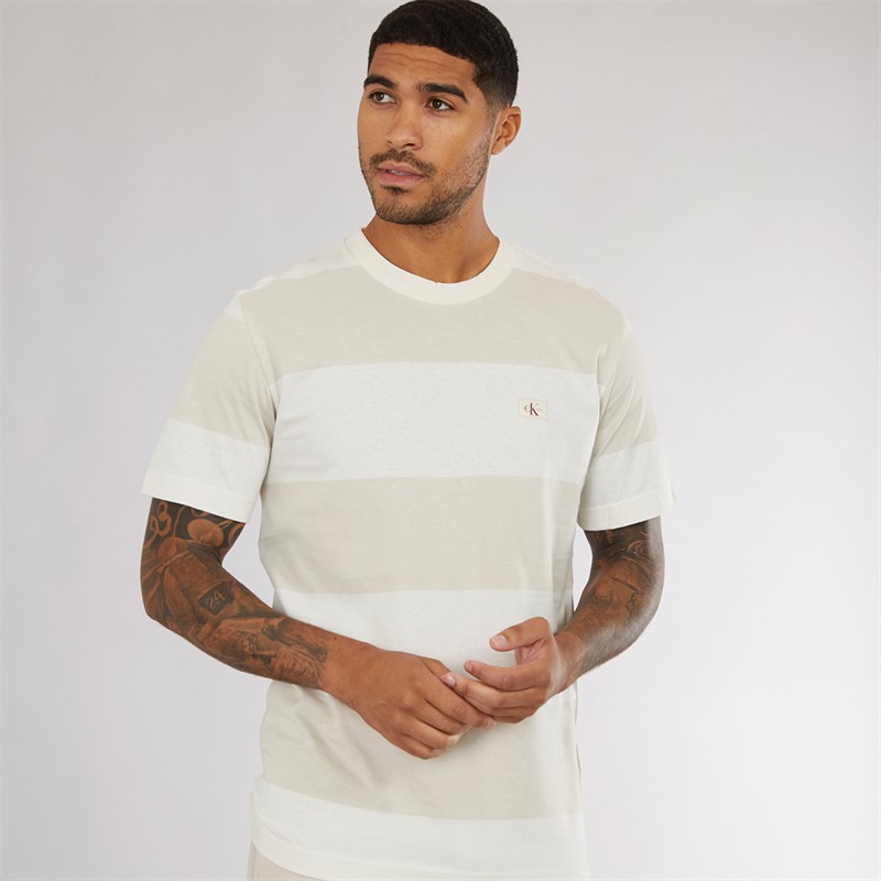 Calvin Klein Jeans Mens Woven Label T-Shirt Moonbeam/Ivory