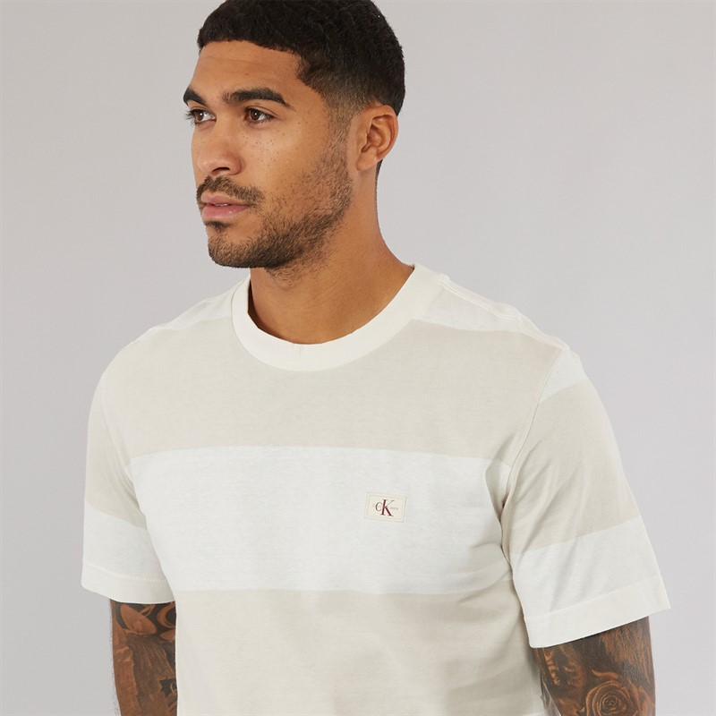 Calvin Klein Jeans Mens Woven Label T-Shirt Moonbeam/Ivory