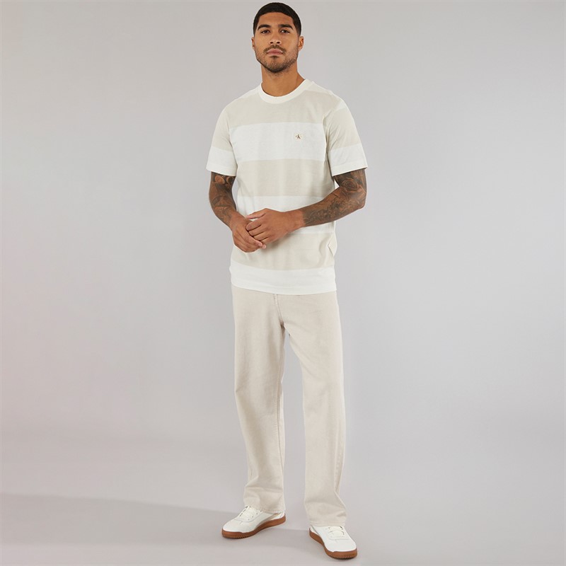 Calvin Klein Jeans Mens Woven Label T-Shirt Moonbeam/Ivory