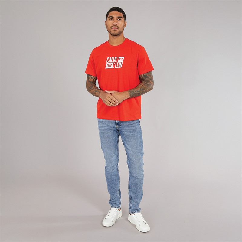 Calvin Klein Jeans Mens Logo Classic T-Shirt Red Alert